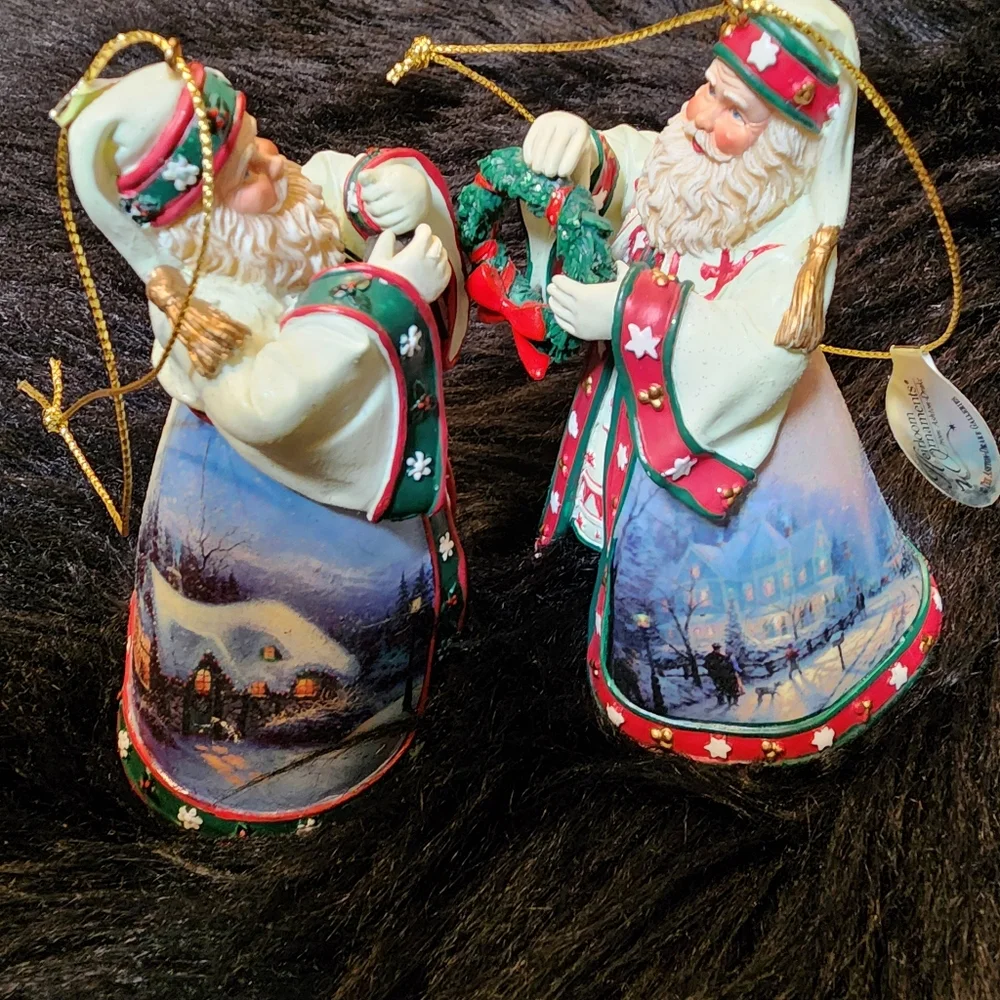 Set of 2 Thomas Kinkade Old World Santa Ornaments by Heirloom Ornaments